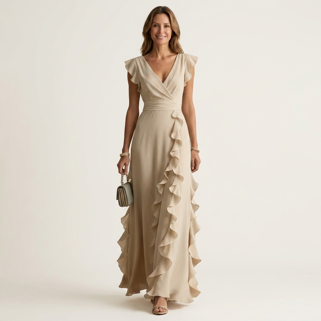 beige ruffle maxi dress Nellyana KissProm Long Sleeve V-Neck Color:Black Floral knee length Lace dress or anywhere the lighting