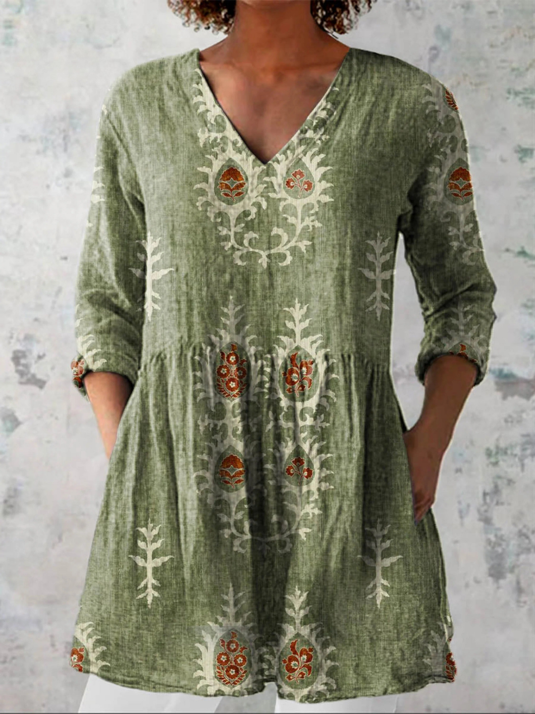Elise | Printed V-Neck Long Blouse