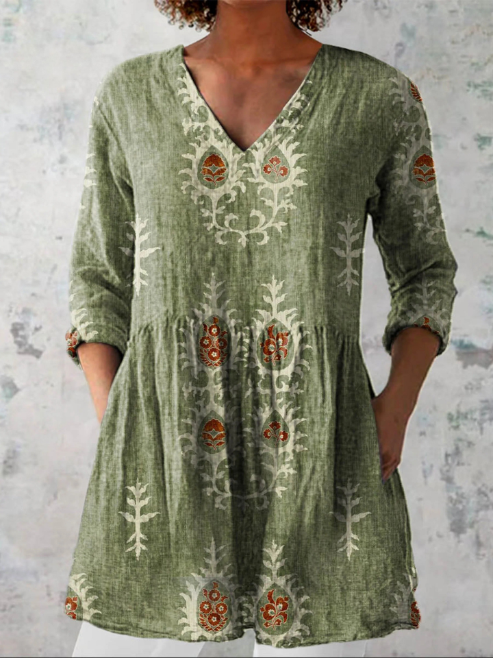 Elise | Printed V-Neck Long Blouse
