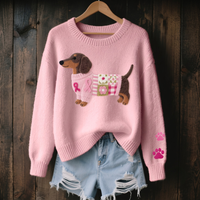 Naoni – Sweater in Knit with Dachshund Felt Pattern