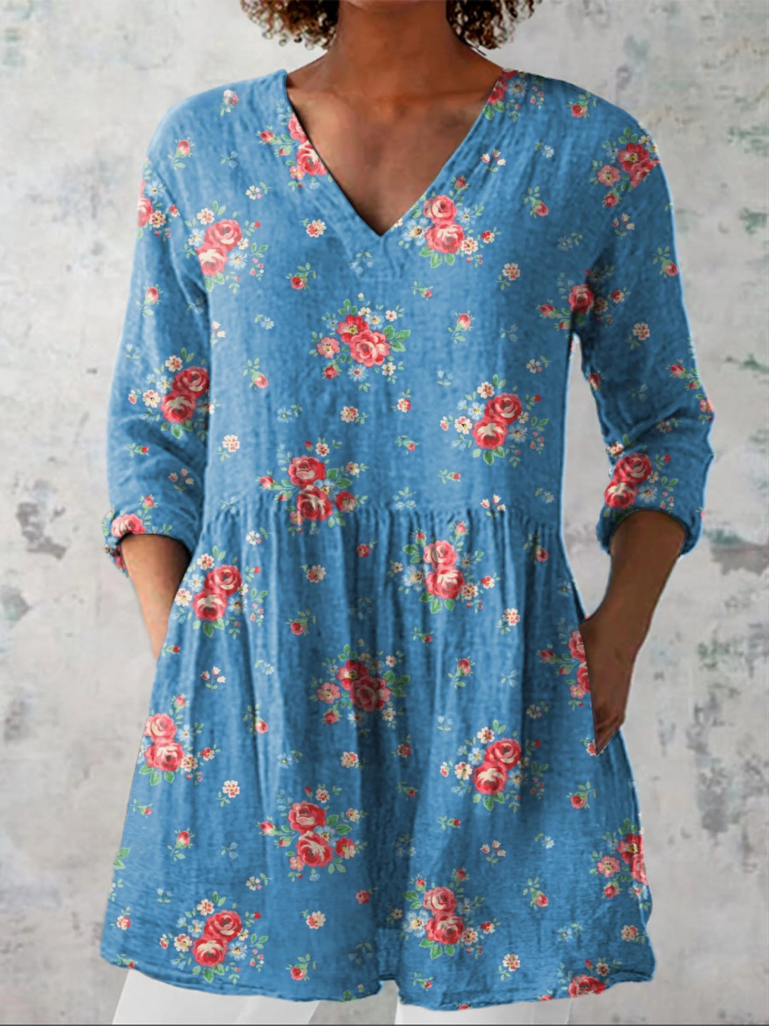Melanie | Floral V-Neck Long Blouse