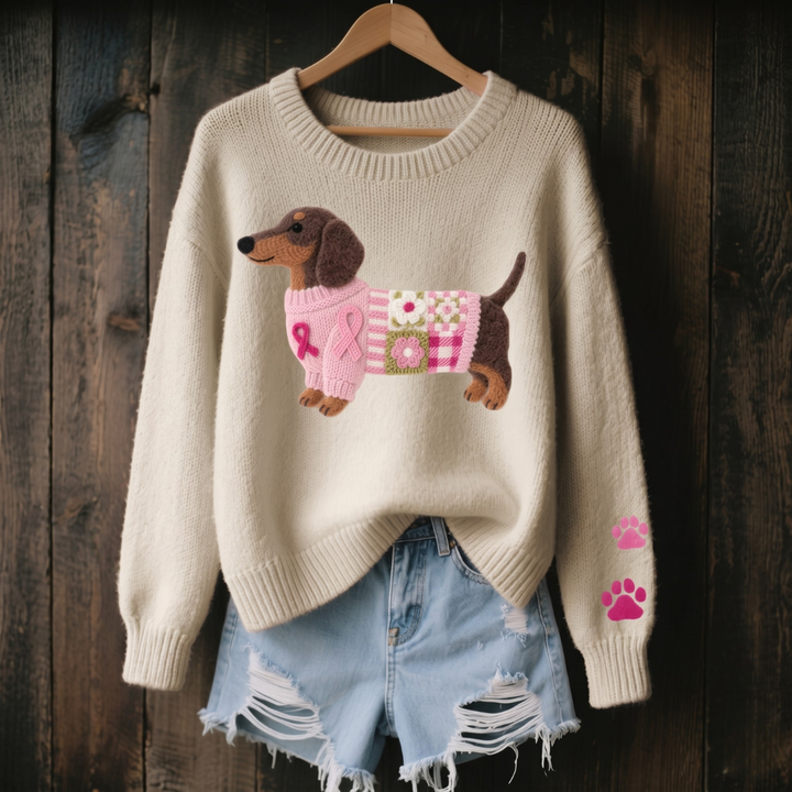 Naoni – Sweater in Knit with Dachshund Felt Pattern