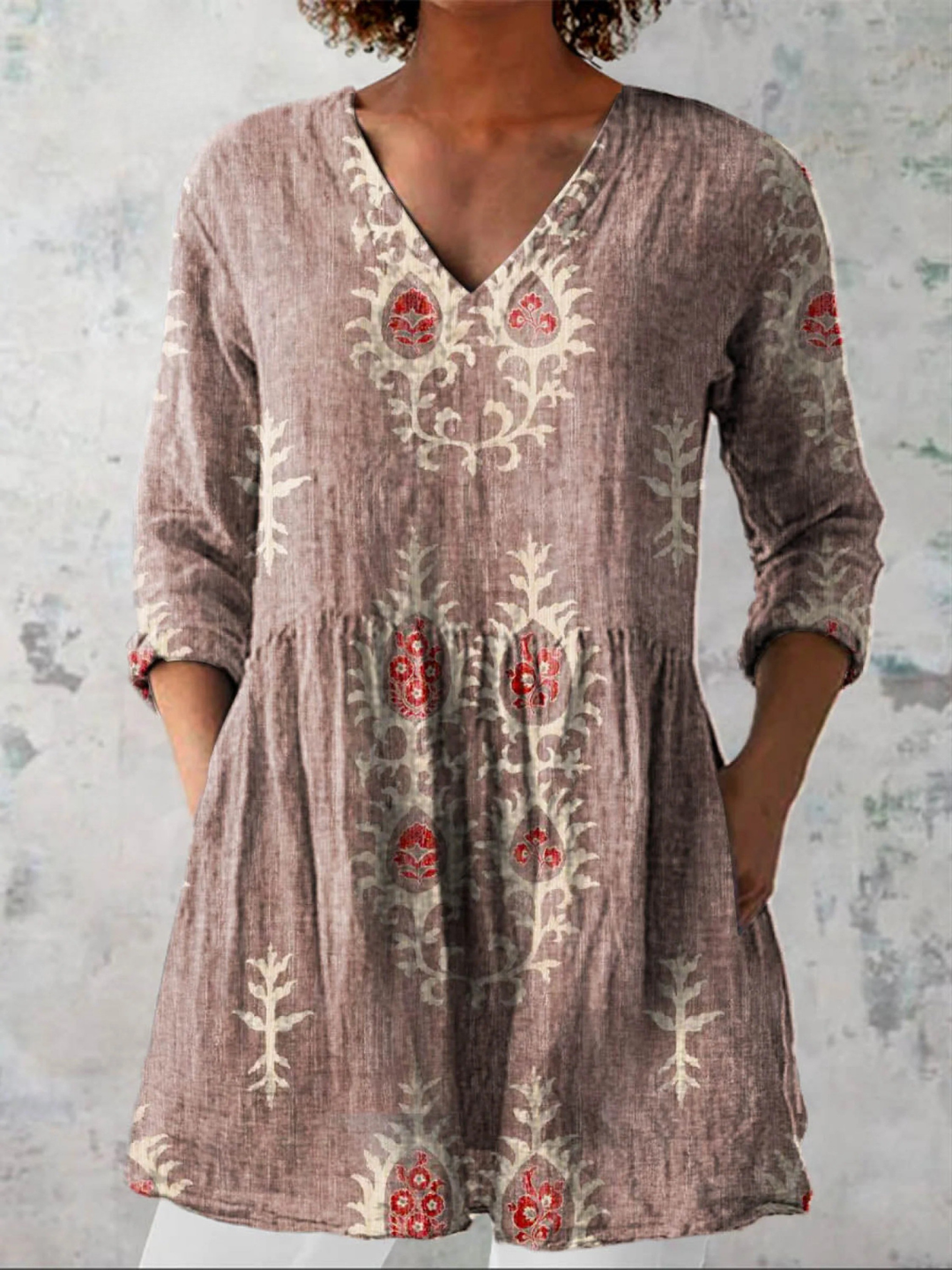 Elise | Printed V-Neck Long Blouse