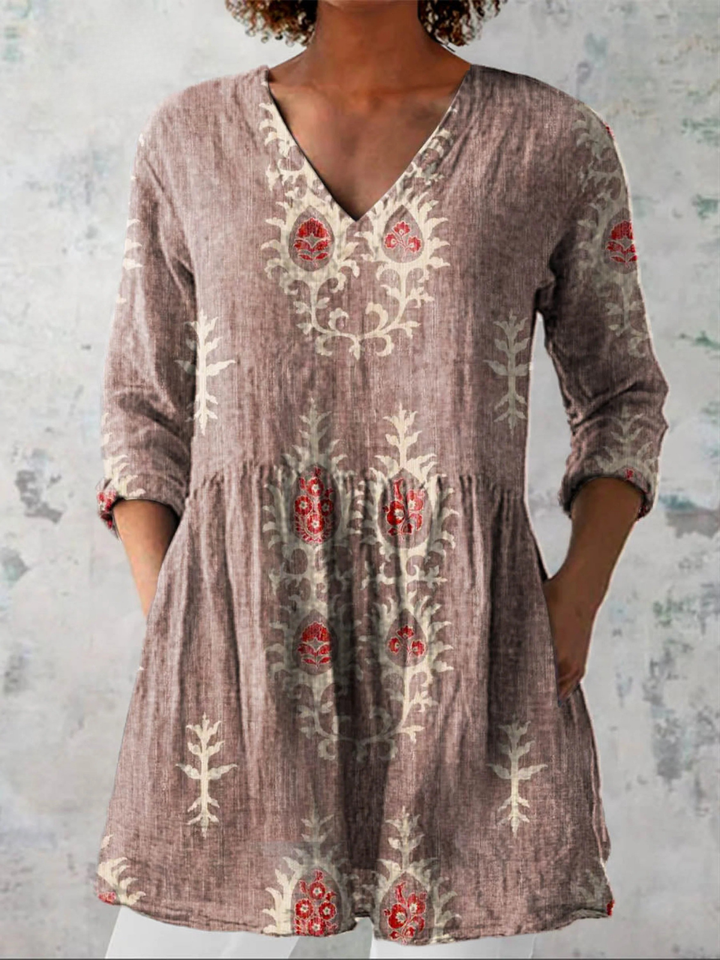 Elise | Printed V-Neck Long Blouse