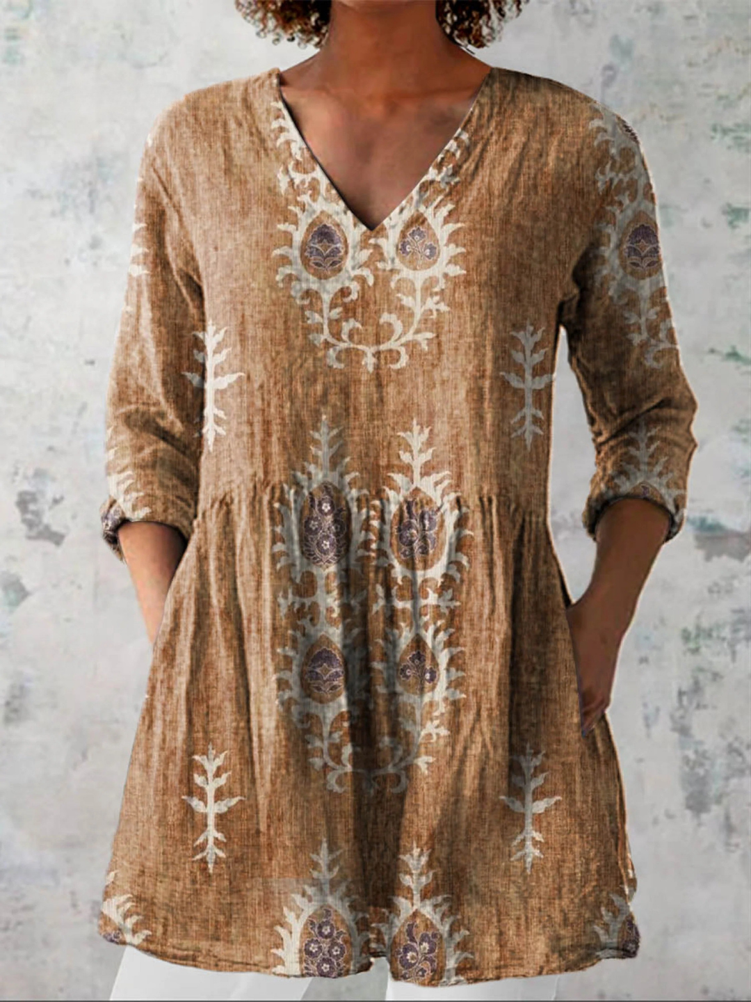 Elise | Printed V-Neck Long Blouse