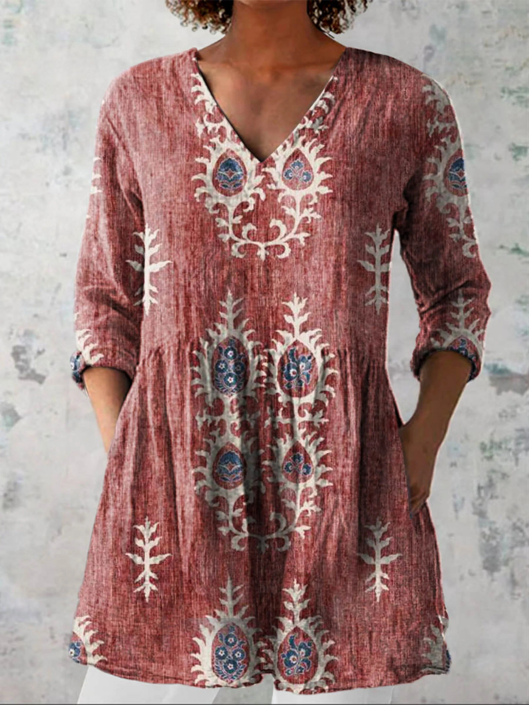 Elise | Printed V-Neck Long Blouse