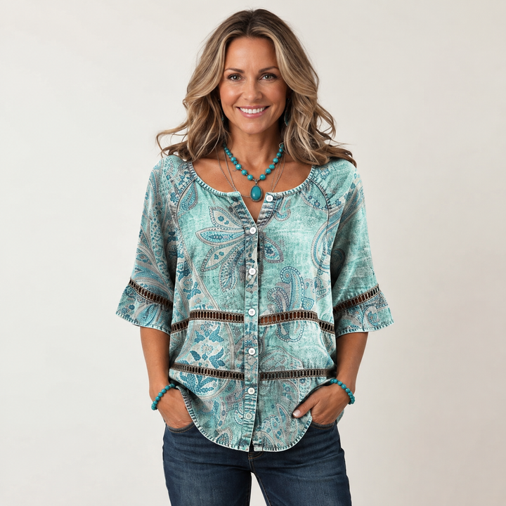 Arabella | Button-Front Three-Quarter Sleeve Blouse 6