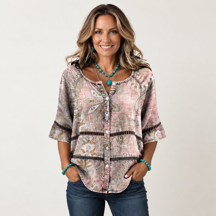Arabella | Button-Front Three-Quarter Sleeve Blouse 15