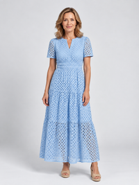 Brielle | Tiered Short Sleeve Midi Dress with V-Neck for Women