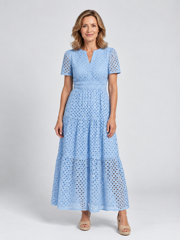 Brielle | Tiered Short Sleeve Midi Dress with V-Neck for Women