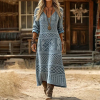Megan | Geometric Print Long Sleeve Dress