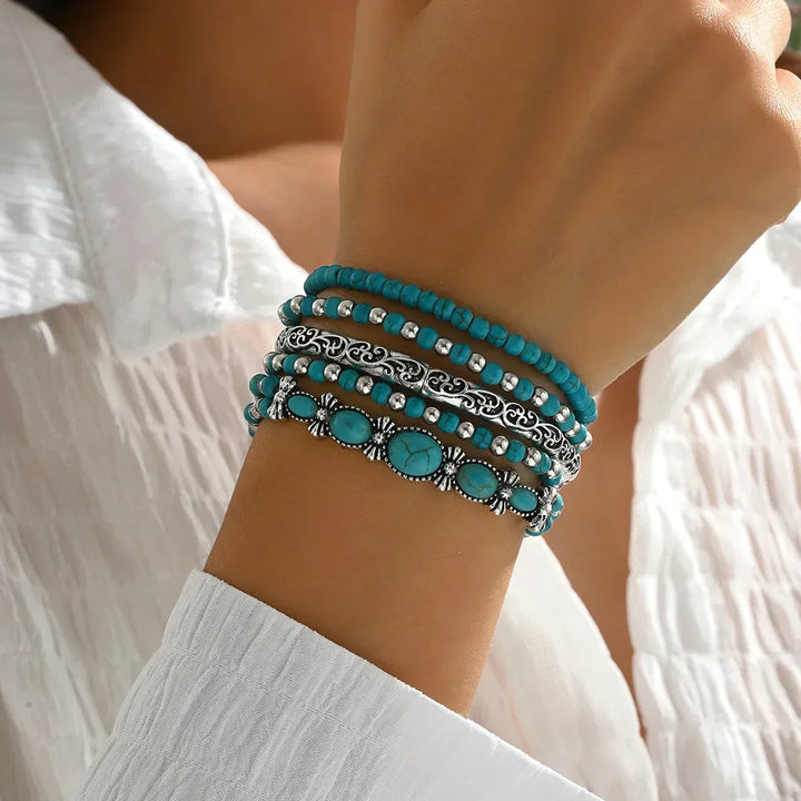 Set with Bohemian Turquoise Bead Bracelet