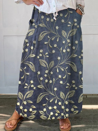 Josa | Retro Floral Art Elastic Waist Pocket Skirt