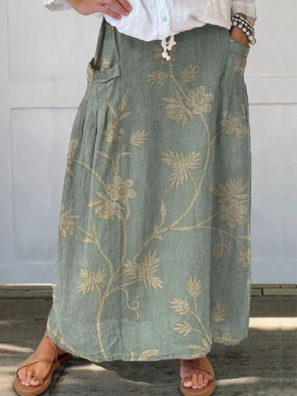 Mella | Retro Floral A-Line Skirt with Elastic Waist