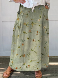 Jaizy | Retro Floral A-Line Skirt with Pockets