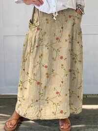 Shane | Retro Floral Elastic Waist Pocket Skirt