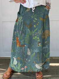 Rosil | Retro Floral Animals Print Pocket Skirt