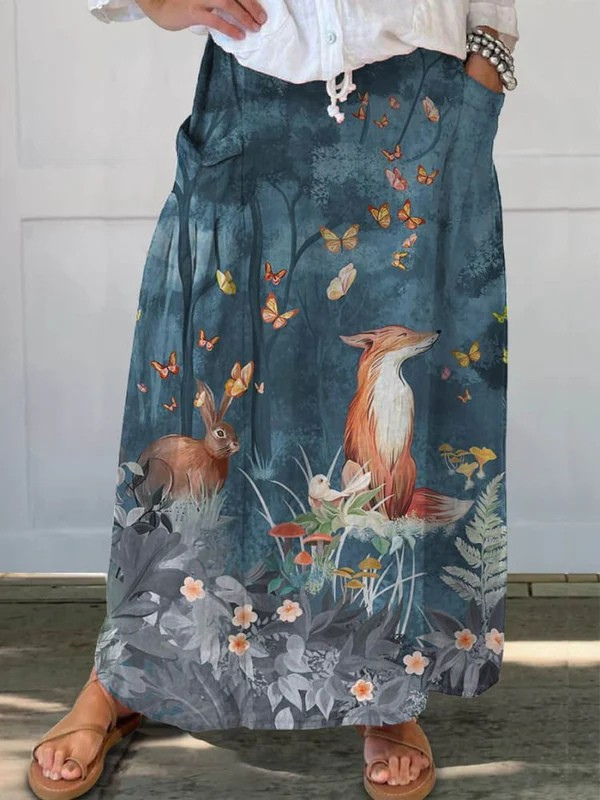 Roxy | Vintage Floral Animal Print Casual Pocket Skirt