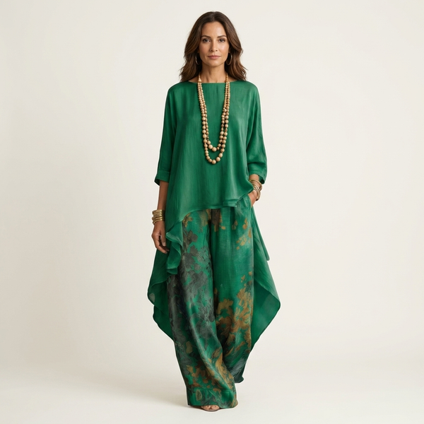 Cariola | Asymmetric Tunic and Floral Wide-Leg Set for Women