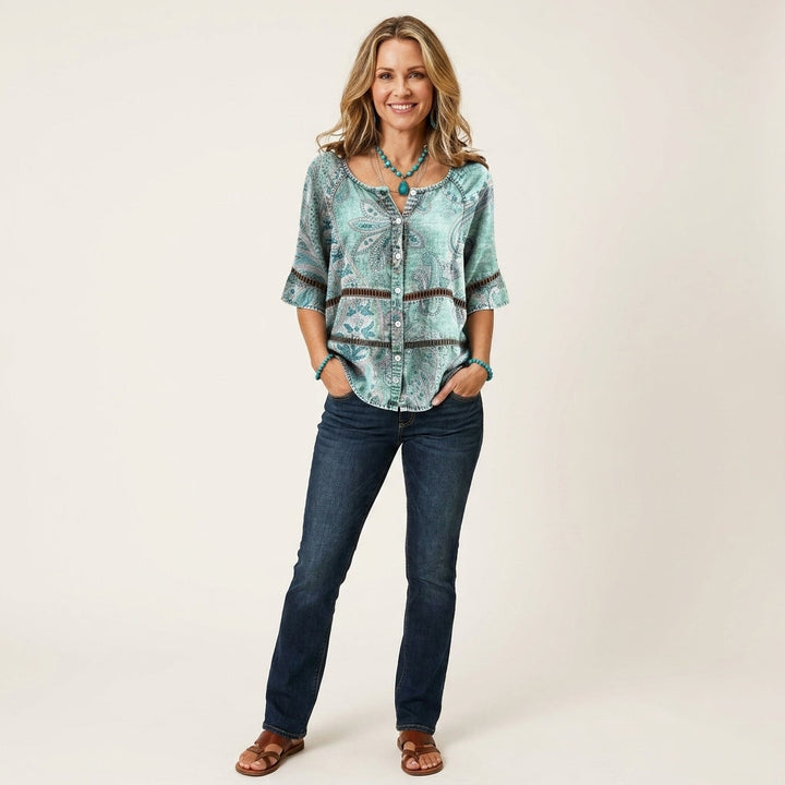 Arabella | Button-Front Three-Quarter Sleeve Blouse 6