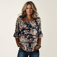 Arabella | Button-Front Three-Quarter Sleeve Blouse 9