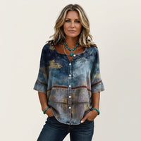 Arabella | Button-Front Three-Quarter Sleeve Blouse 10