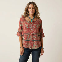 Arabella | Button-Front Three-Quarter Sleeve Blouse 11