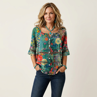 Arabella | Button-Front Three-Quarter Sleeve Blouse 19