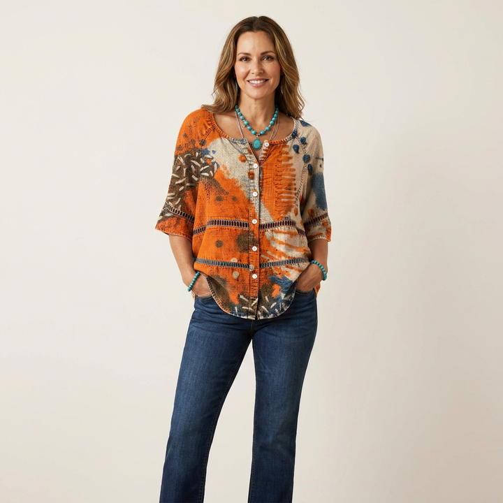 Arabella | Button-Front Three-Quarter Sleeve Blouse 14