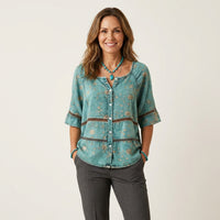 Arabella | Button-Front Three-Quarter Sleeve Blouse 12