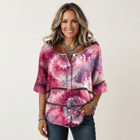 Arabella | Button-Front Three-Quarter Sleeve Blouse 13